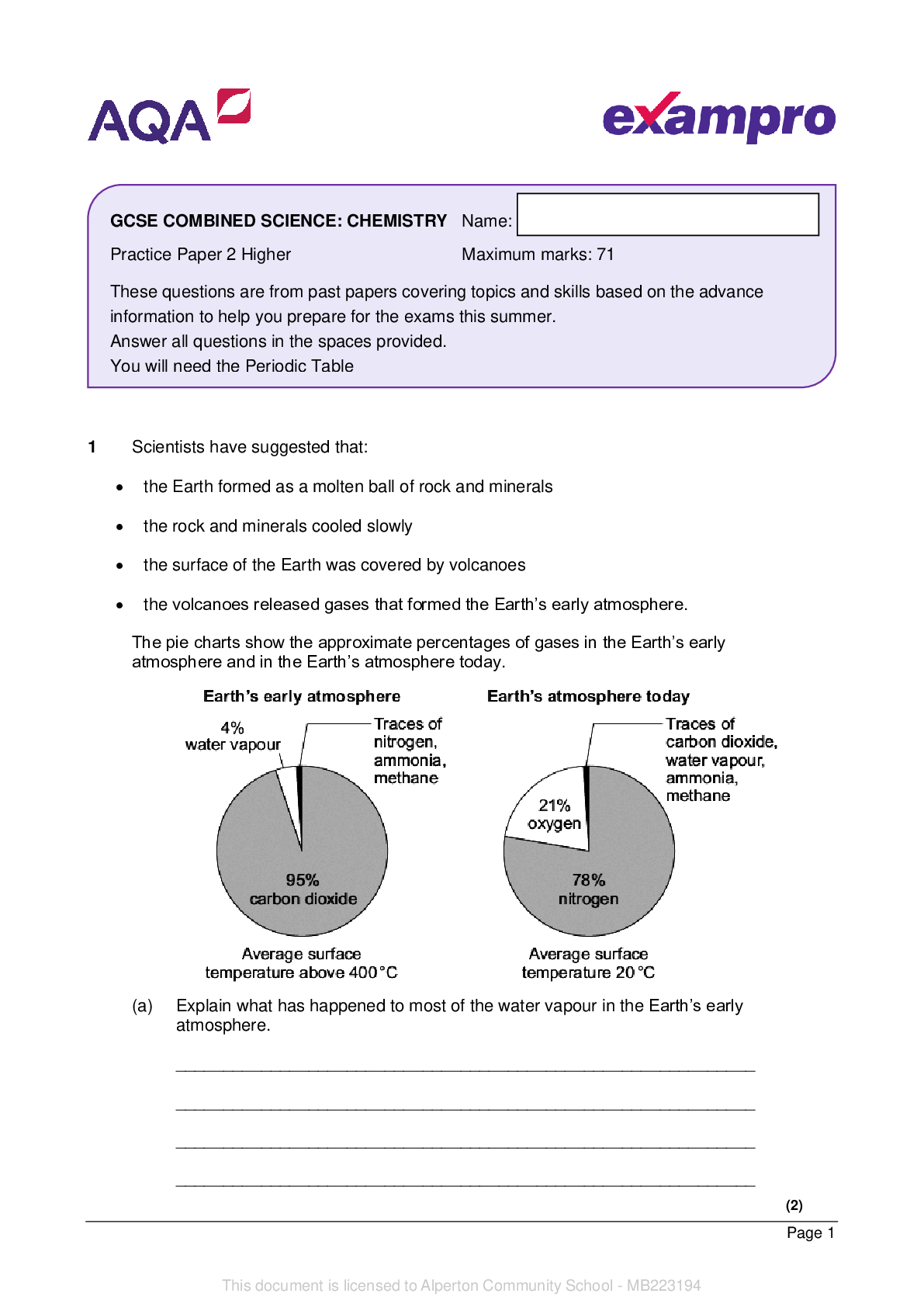 AQA_GCSE Trilogy Chemistry 2H_Question Paper 2022 Practice Paper 2